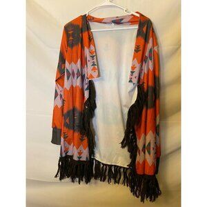 Boho funky Women’s Fringe hippie indie TRIBAL AZTEK Duster CARDIGAN Sweater m